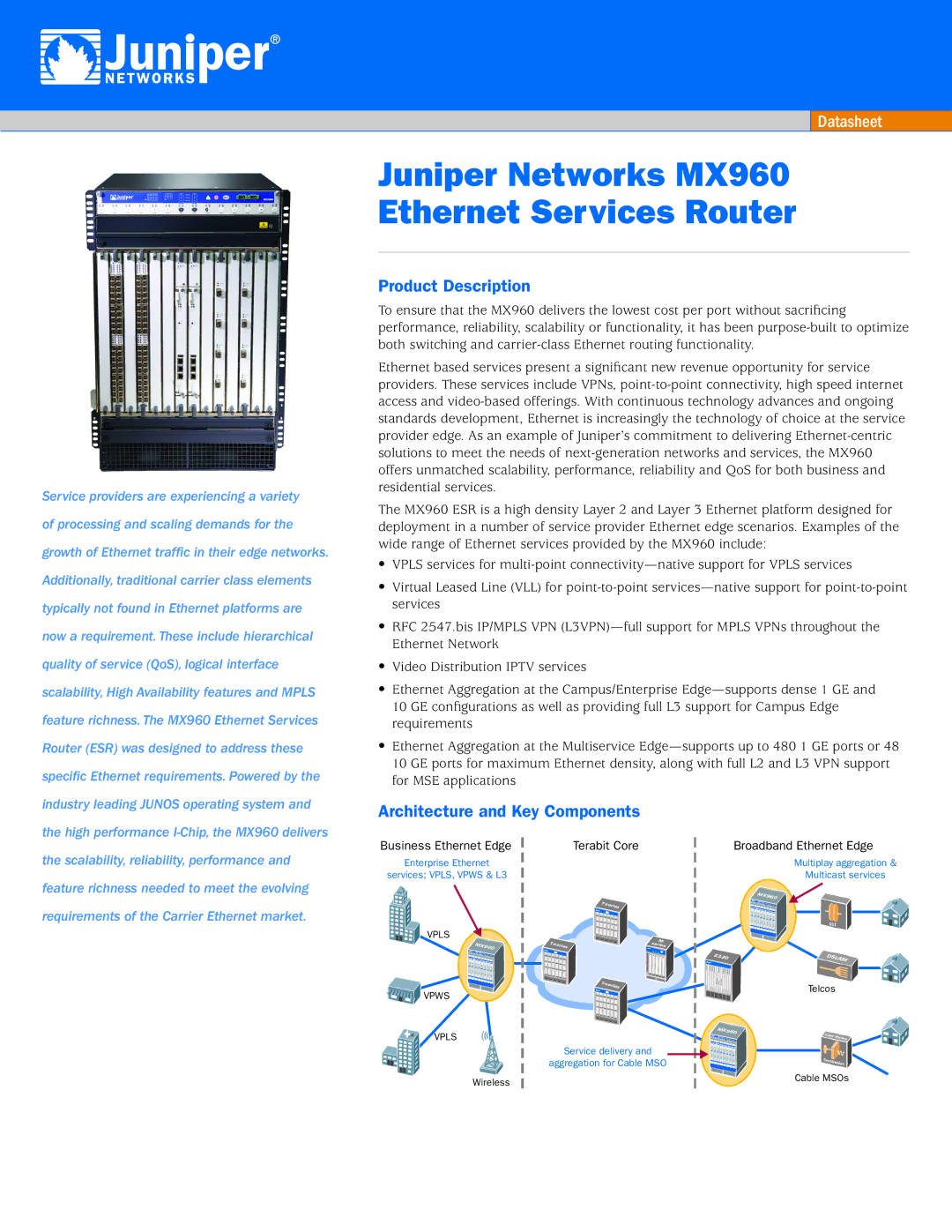 Juniper Networks MX960 manual Product Description, Architecture and Key Components 