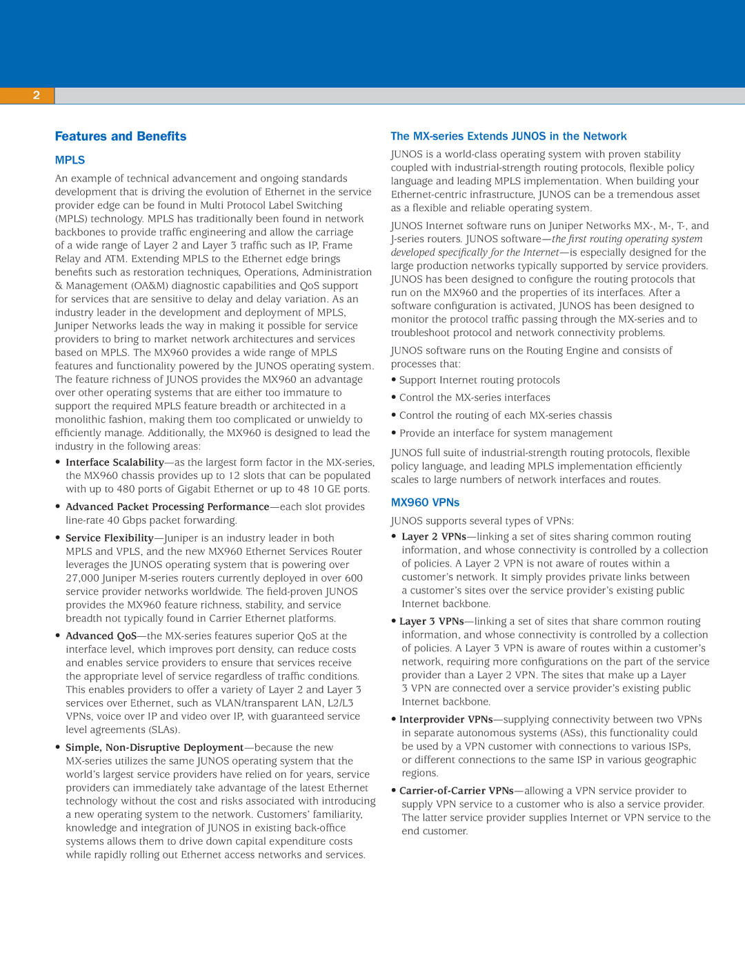 Juniper Networks MX960 manual Features and Benefits, Mpls 