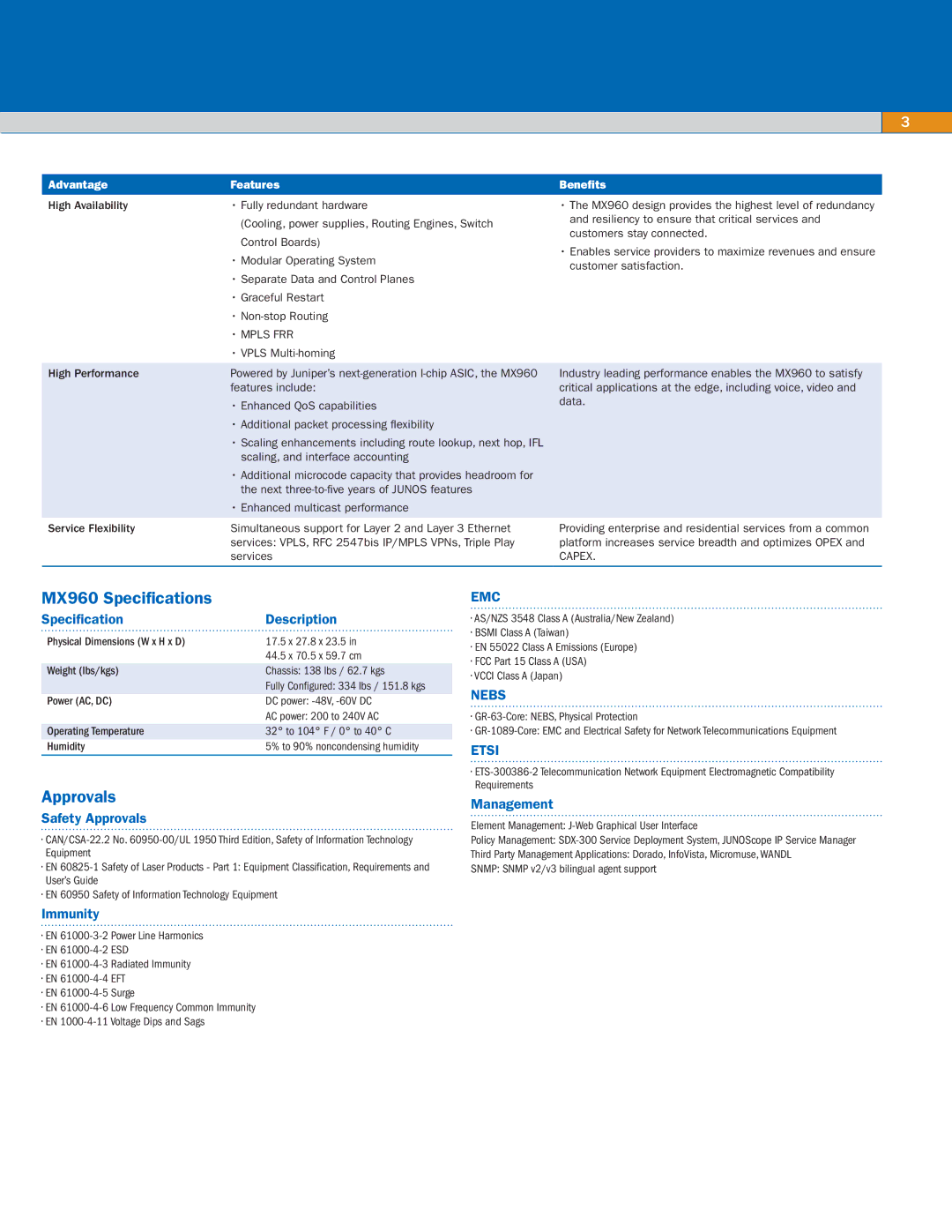 Juniper Networks manual MX960 Specifications, Approvals 