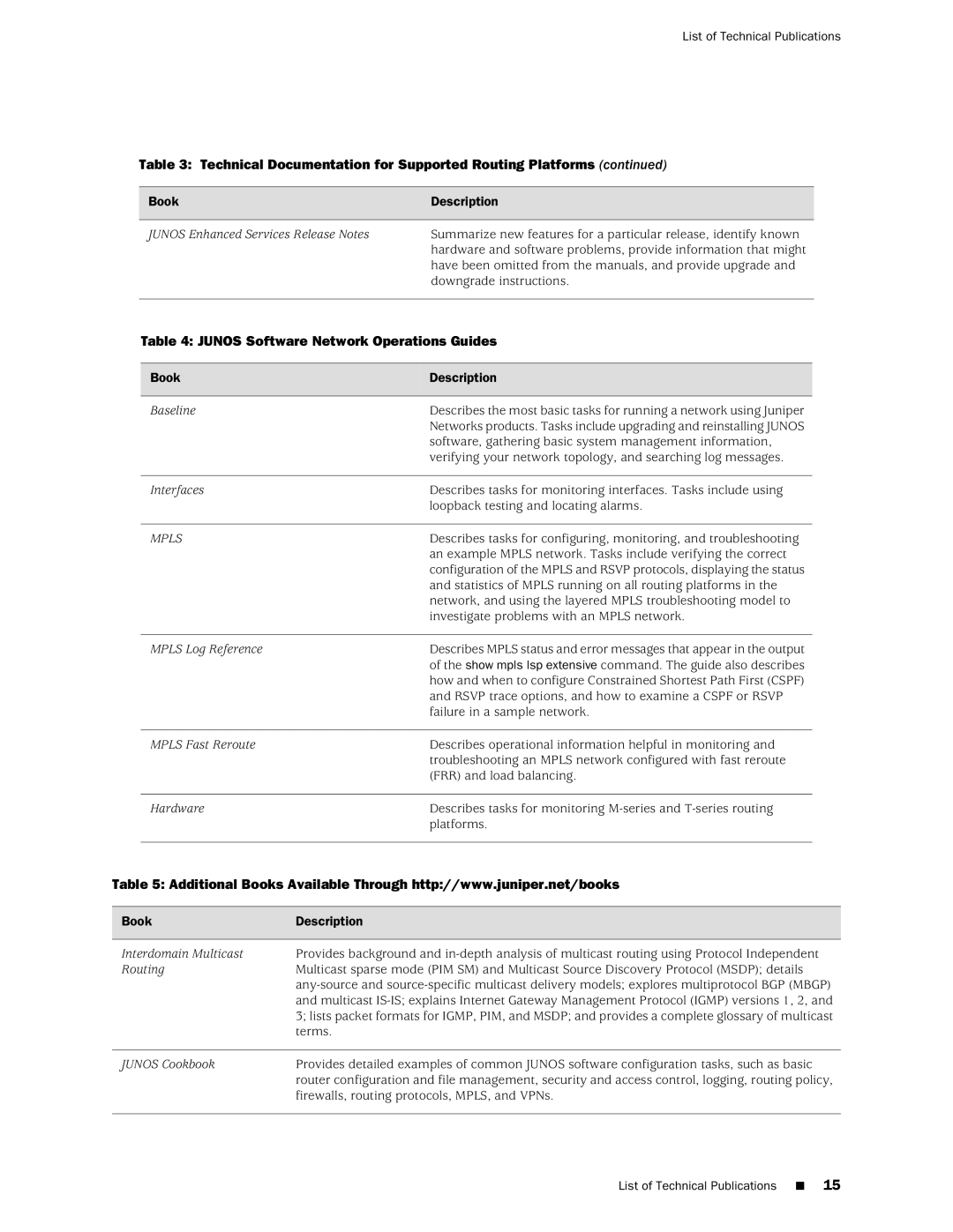 Juniper Networks MX960 Baseline, Software, gathering basic system management information, Mpls Log Reference 