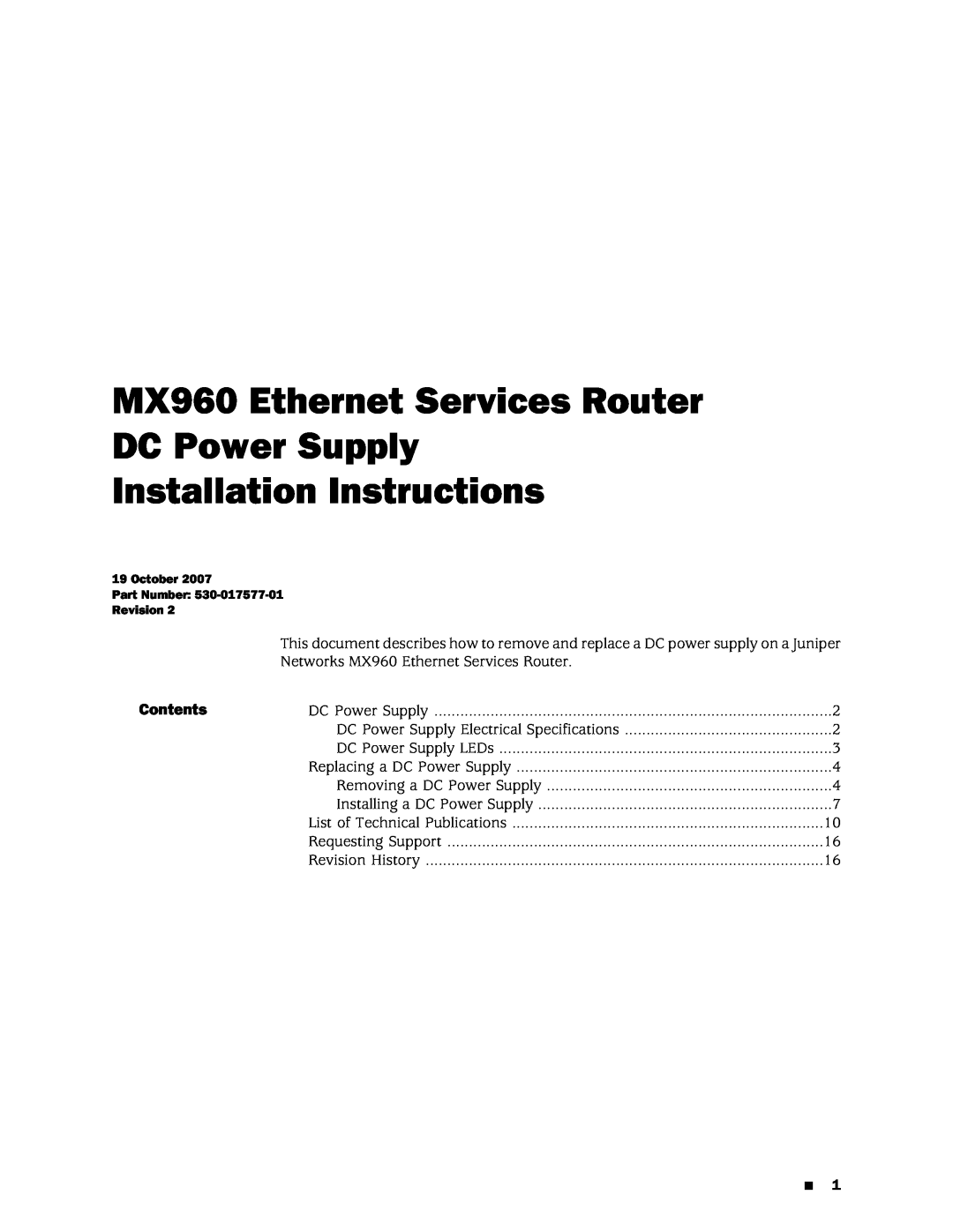Juniper Networks installation instructions MX960 Ethernet Services Router DC Power Supply, Installation Instructions 