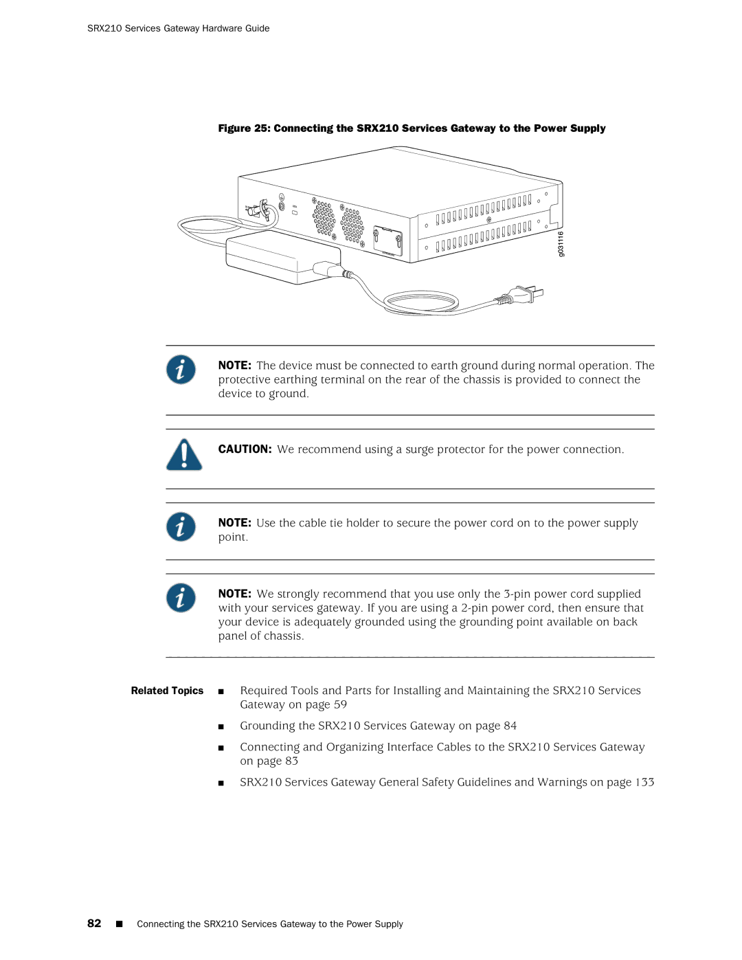 Juniper Networks SRX 210 manual Connecting the SRX210 Services Gateway to the Power Supply 