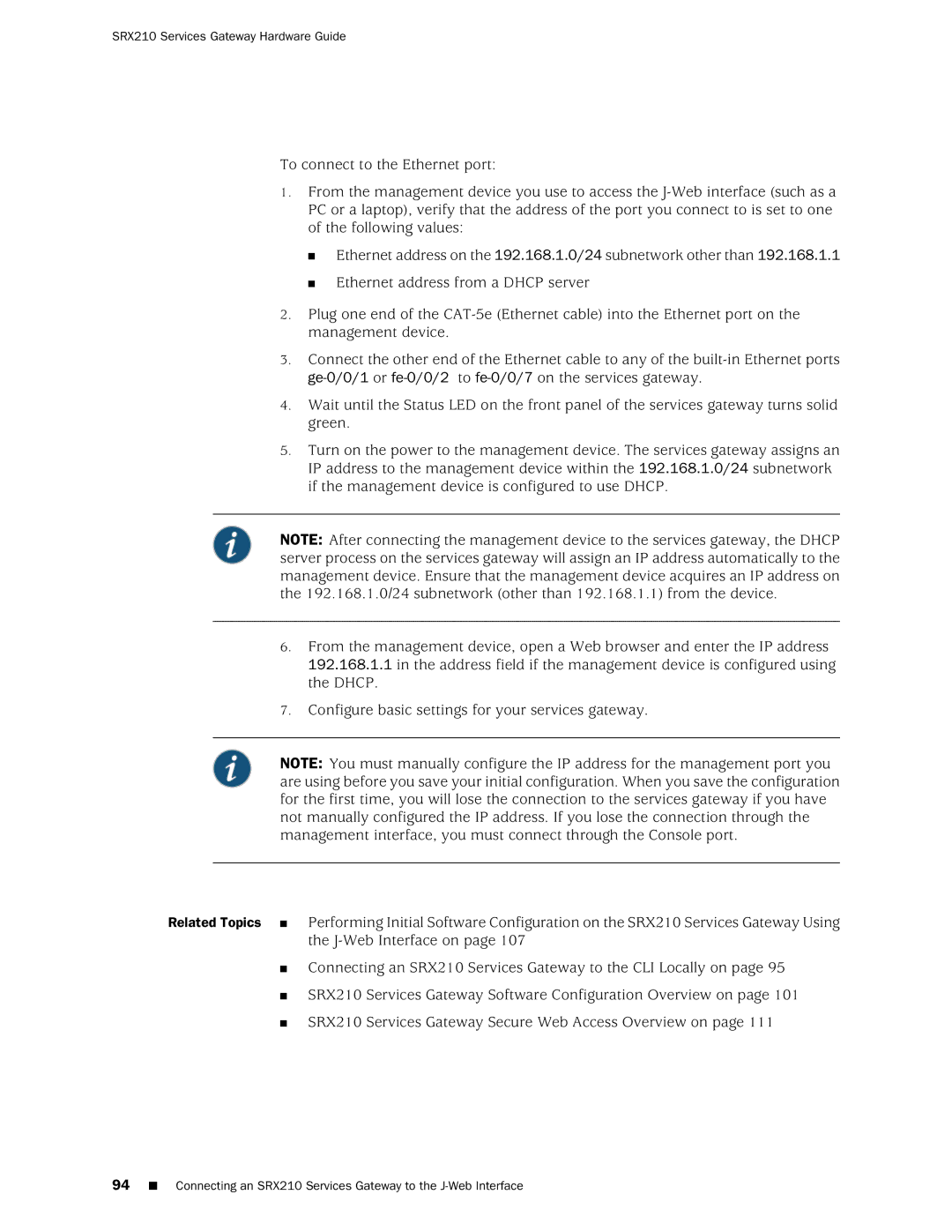 Juniper Networks SRX 210 manual SRX210 Services Gateway Hardware Guide 