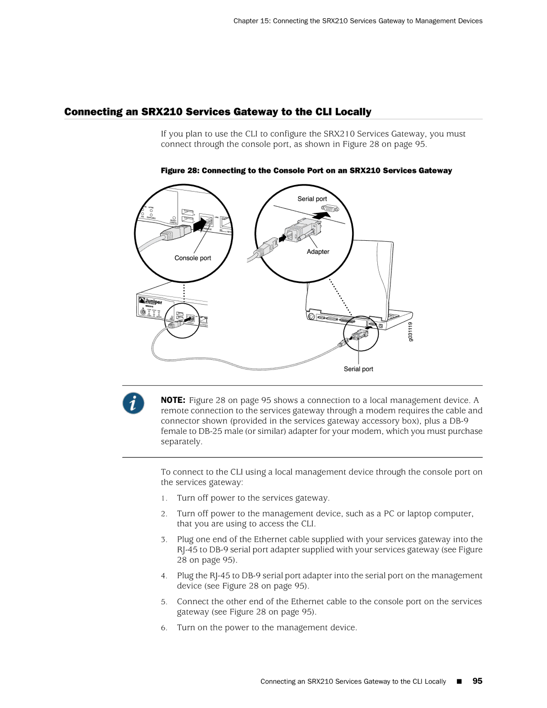 Juniper Networks SRX 210 manual Connecting an SRX210 Services Gateway to the CLI Locally 