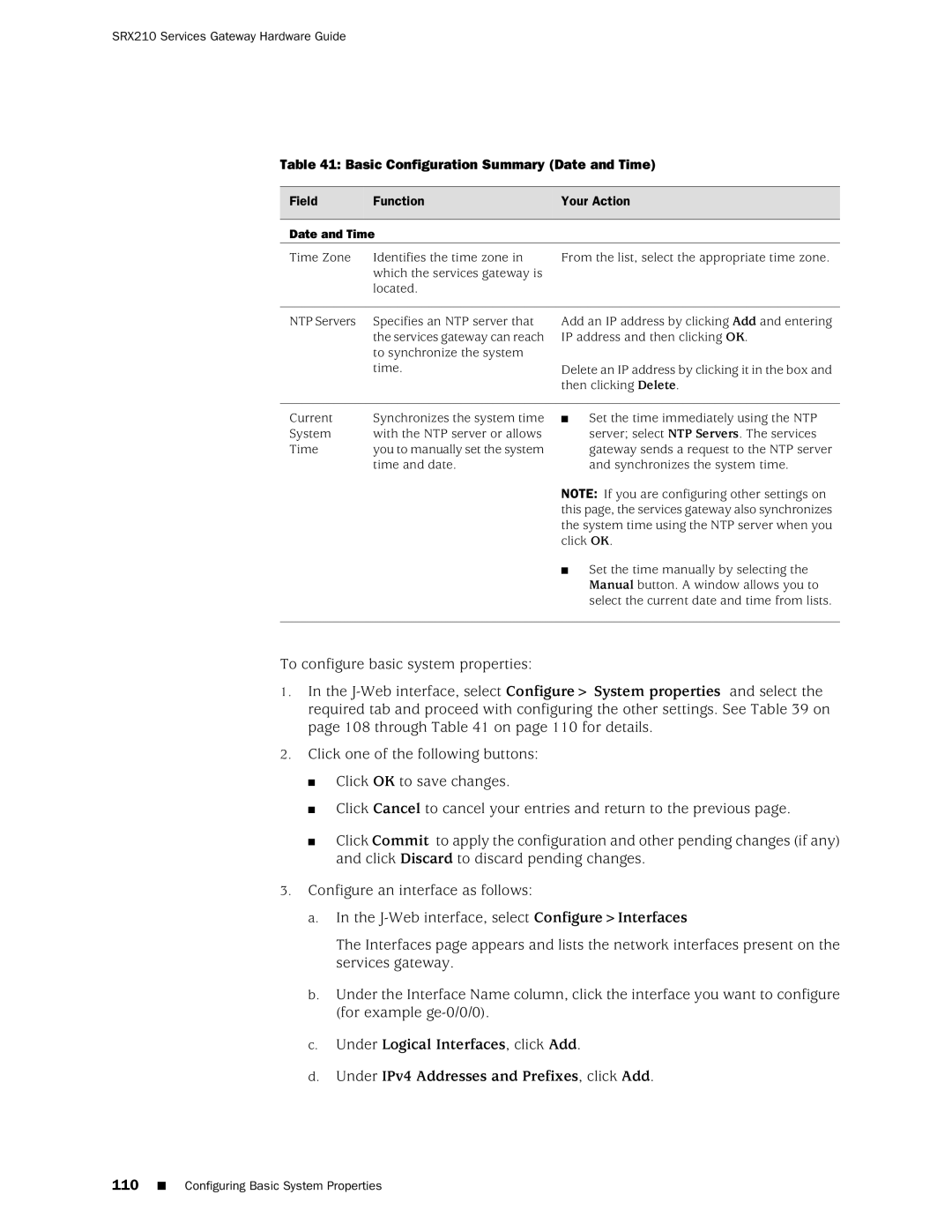 Juniper Networks SRX 210 manual Basic Configuration Summary Date and Time 