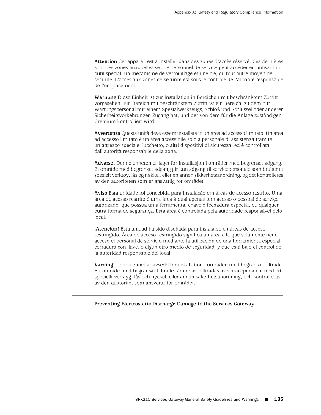 Juniper Networks SRX 210 manual Appendix a Safety and Regulatory Compliance Information 