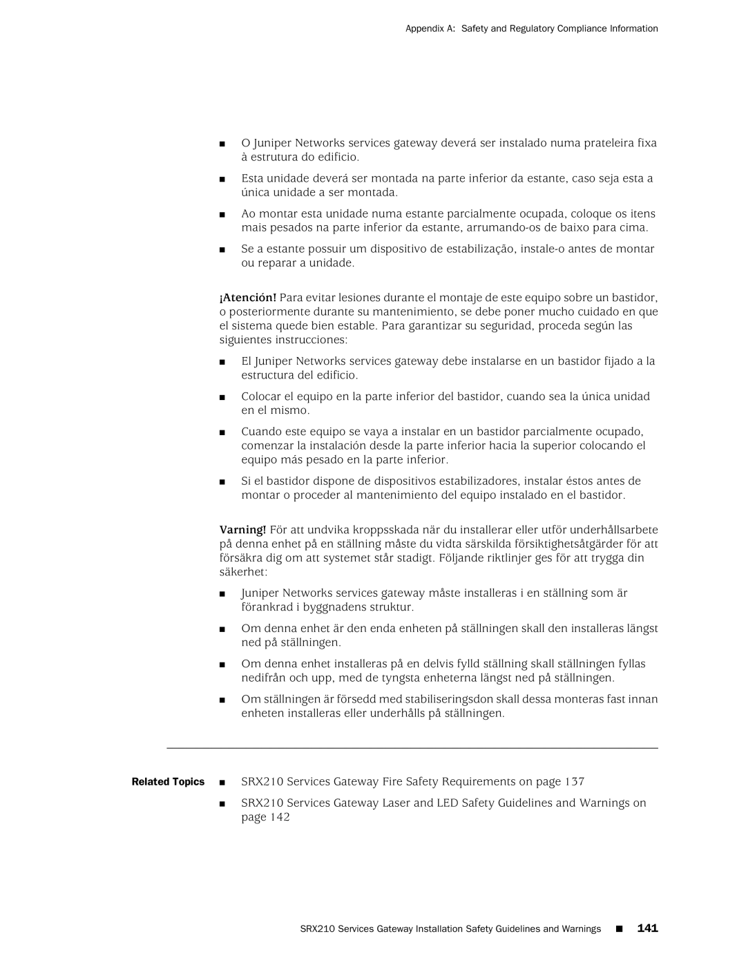 Juniper Networks SRX 210 manual Appendix a Safety and Regulatory Compliance Information 