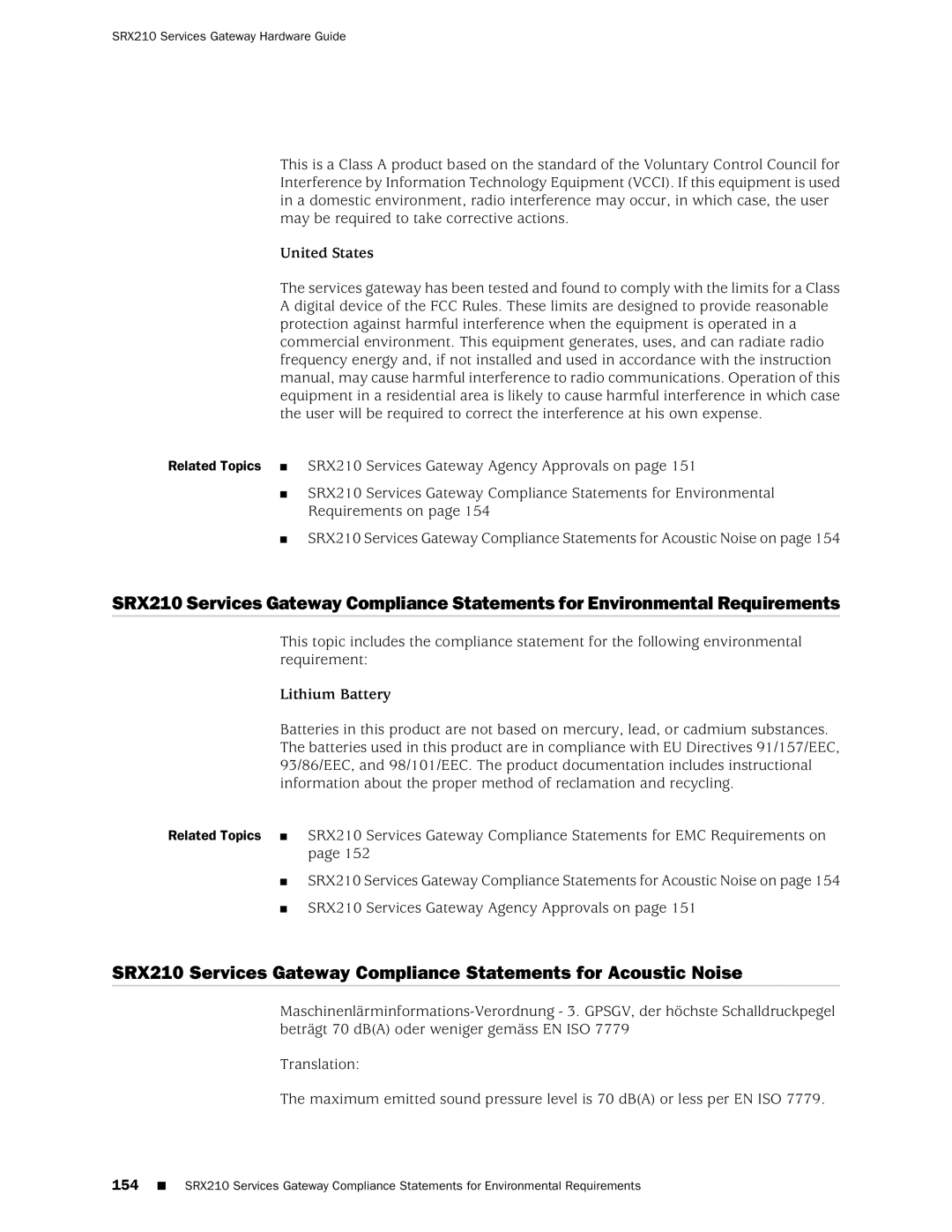 Juniper Networks SRX 210 manual Lithium Battery 