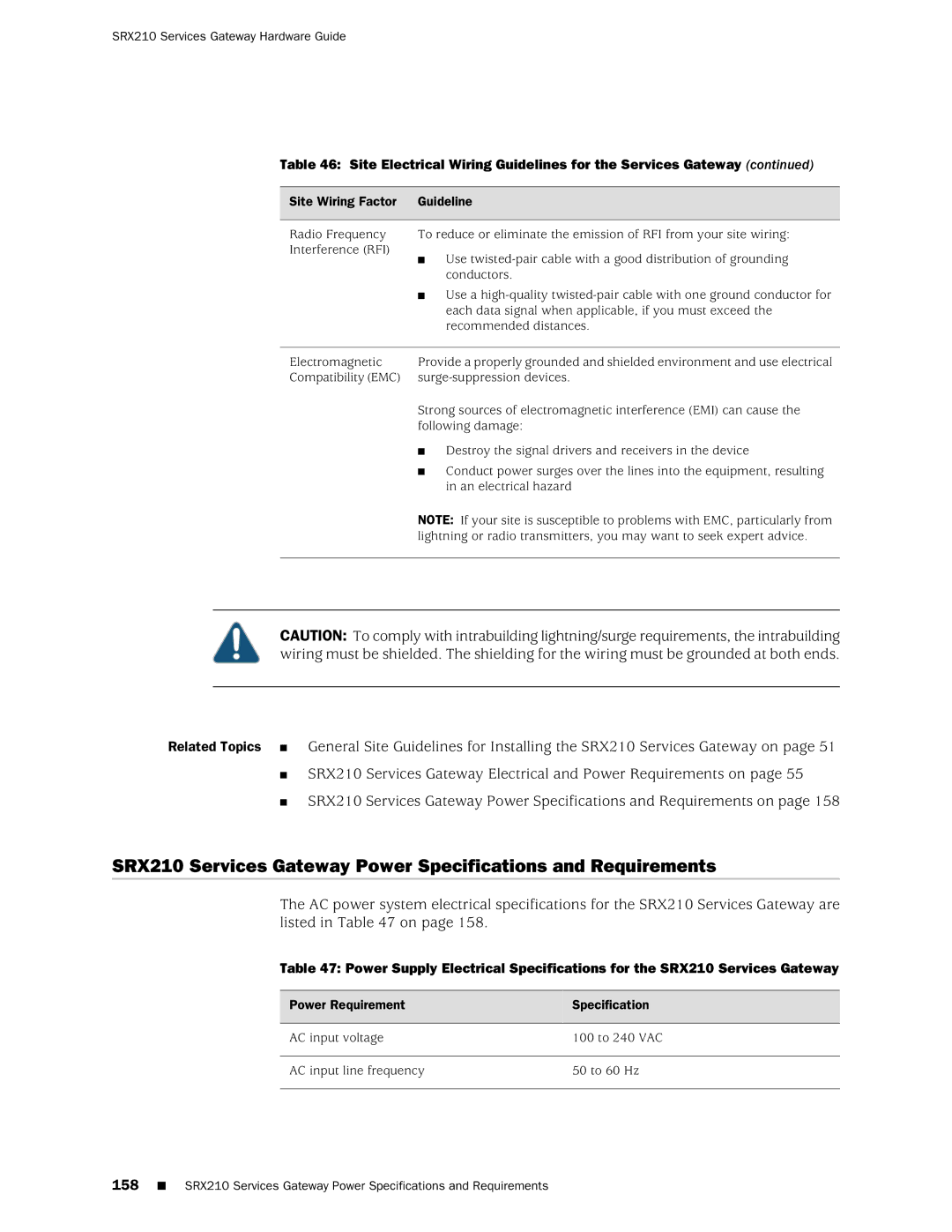 Juniper Networks SRX 210 manual SRX210 Services Gateway Hardware Guide, Power Requirement Specification 