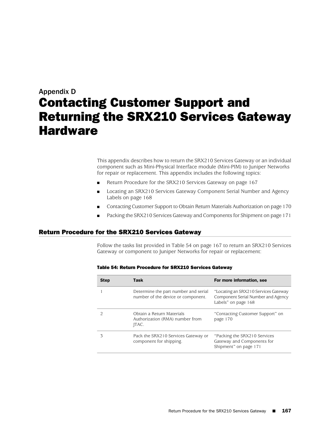 Juniper Networks SRX 210 Return Procedure for the SRX210 Services Gateway, Return Procedure for SRX210 Services Gateway 