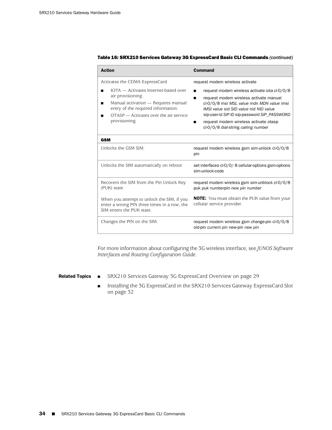 Juniper Networks SRX 210 manual Action, Gsm 