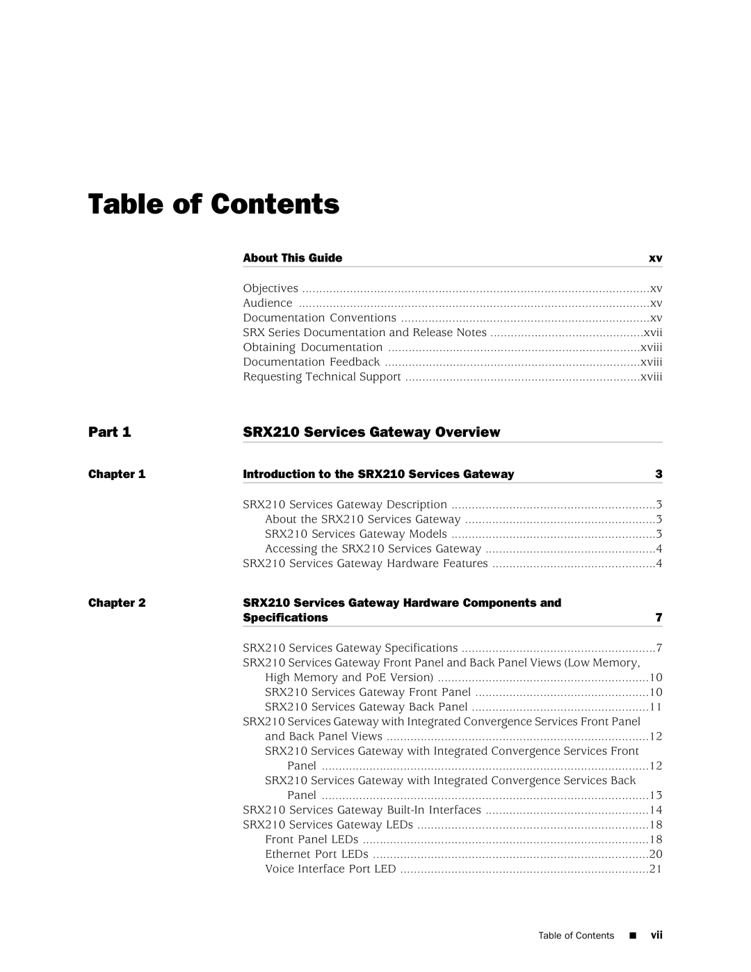 Juniper Networks SRX 210 manual Table of Contents 