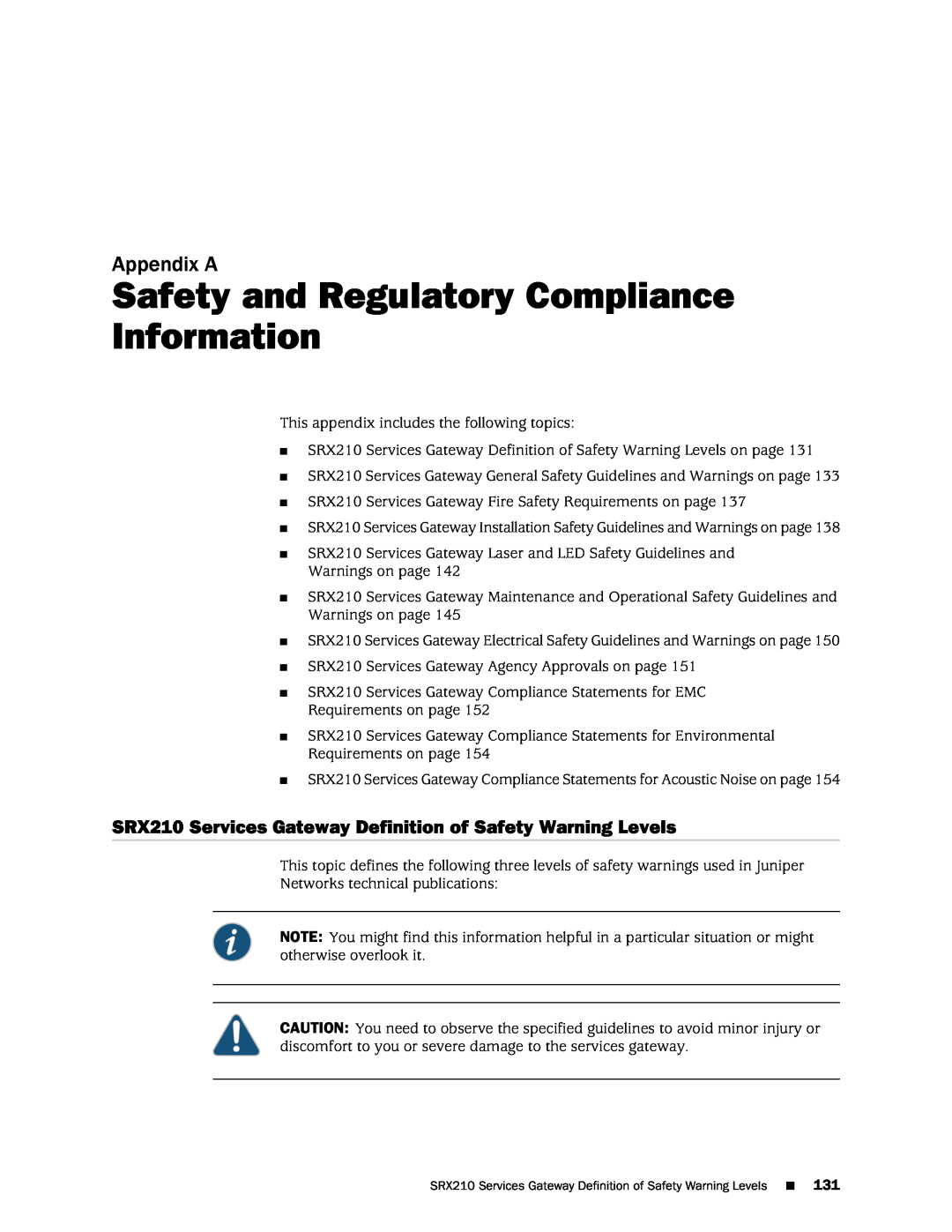 Juniper Networks SRX 210 manual Safety and Regulatory Compliance Information, Appendix A 