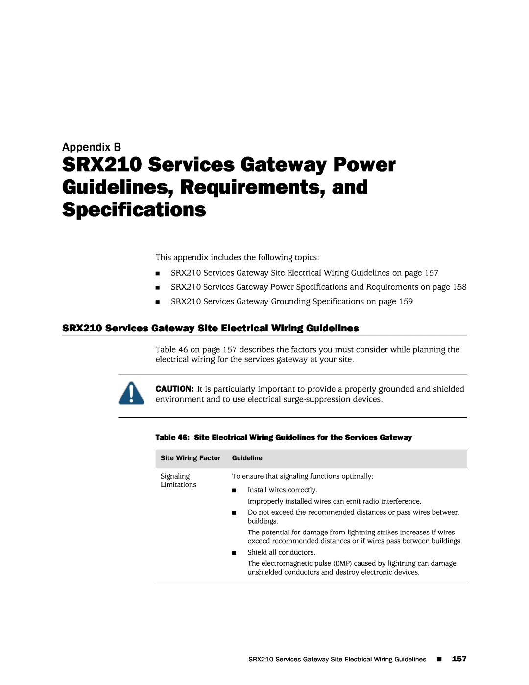 Juniper Networks SRX 210 manual SRX210 Services Gateway Power Guidelines, Requirements, and, Specifications, Appendix B 