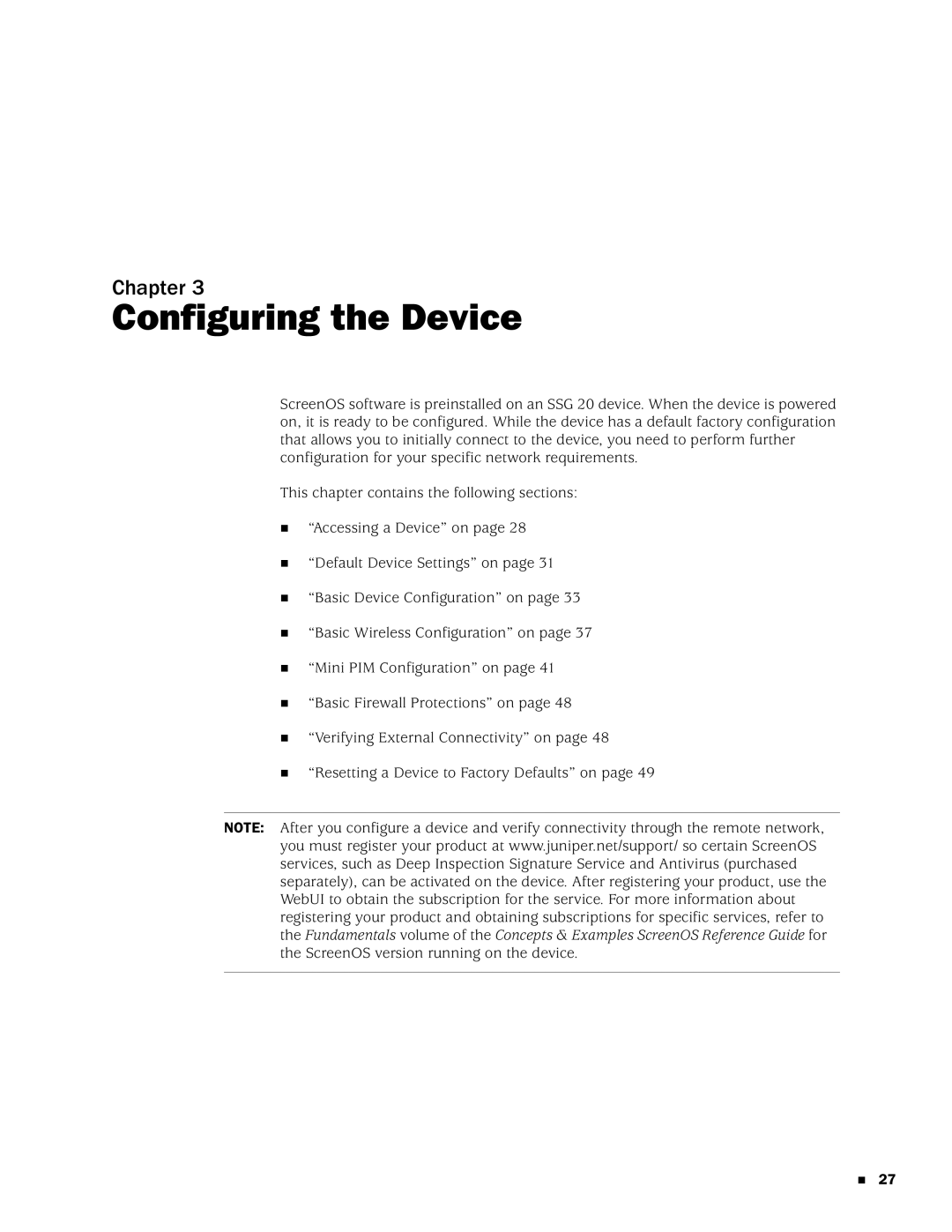 Juniper Networks SSG 20 manual Configuring the Device 