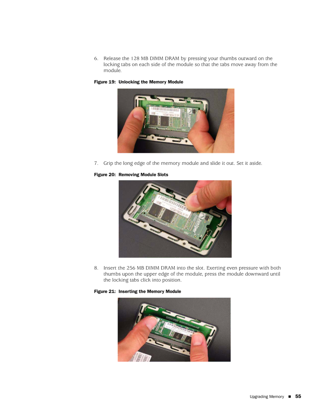 Juniper Networks SSG 20 manual Unlocking the Memory Module 