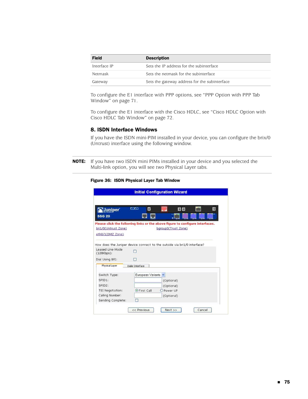 Juniper Networks SSG 20 manual Isdn Interface Windows, Field Description 