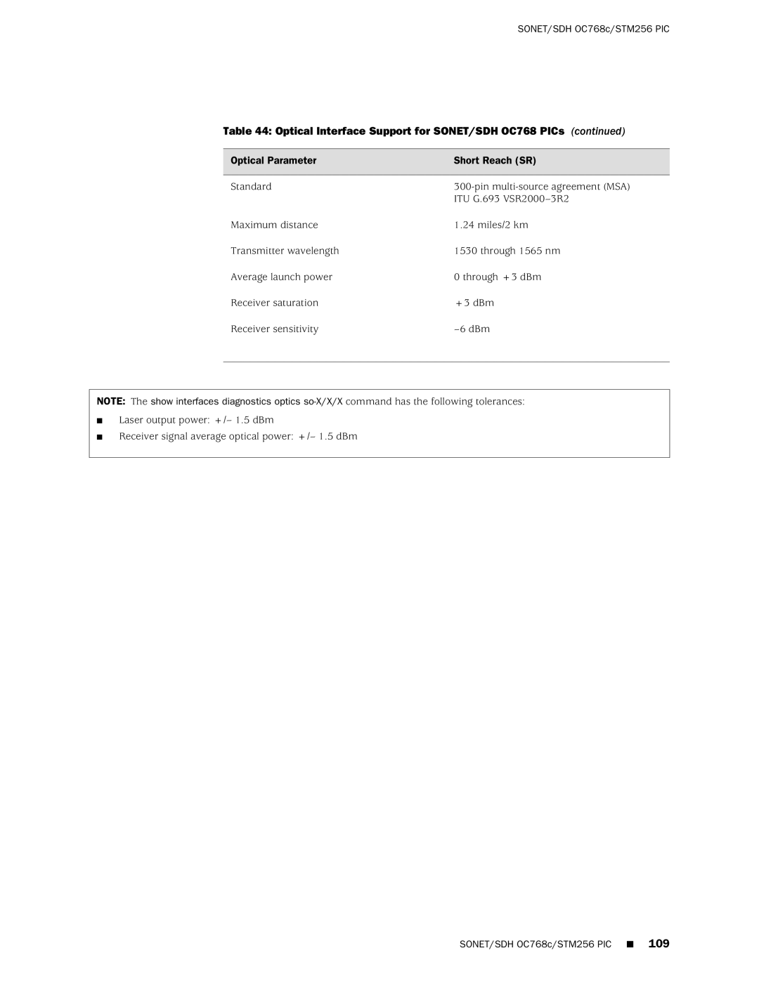 Juniper Networks T1600 manual Optical Interface Support for SONET/SDH OC768 PICs 