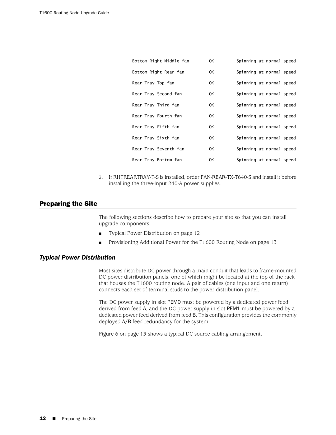 Juniper Networks T1600 manual Preparing the Site, Typical Power Distribution 