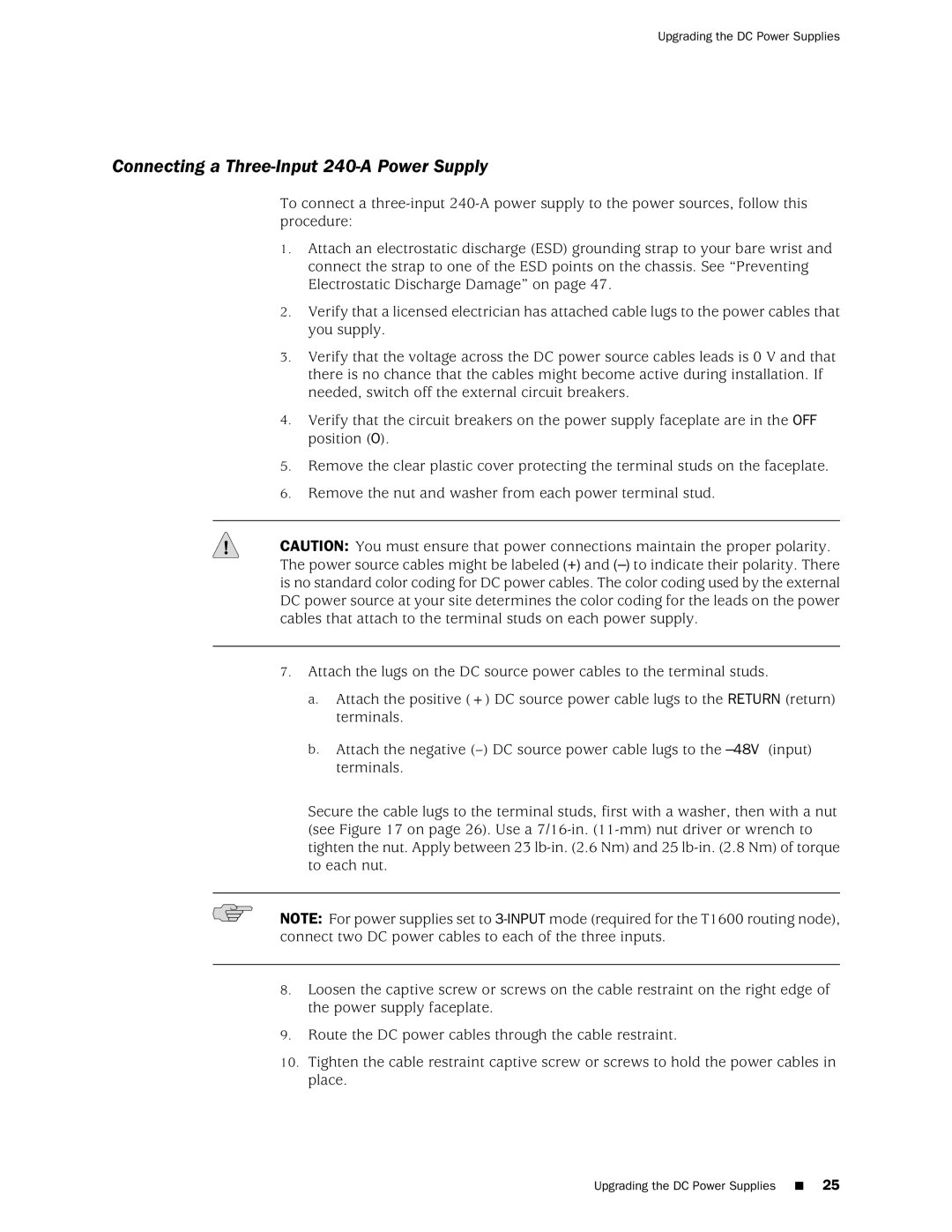 Juniper Networks T1600 manual Connecting a Three-Input 240-A Power Supply 