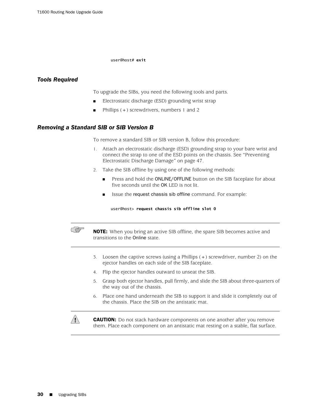 Juniper Networks T1600 manual Tools Required, Removing a Standard SIB or SIB Version B 