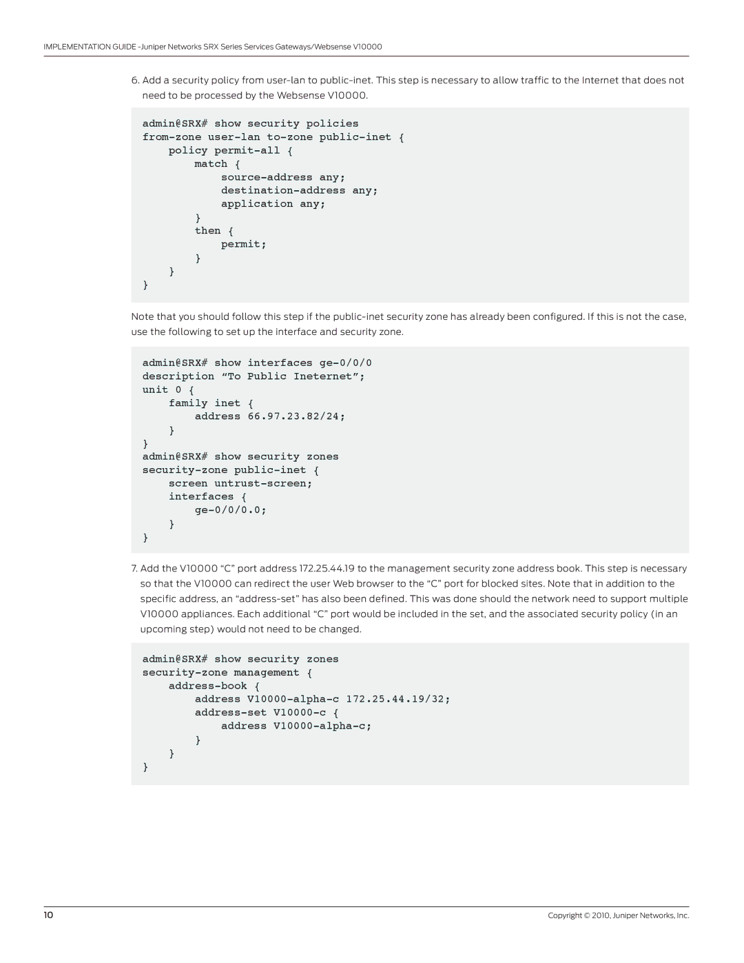 Juniper Networks V10000 warranty Copyright 2010, Juniper Networks, Inc 