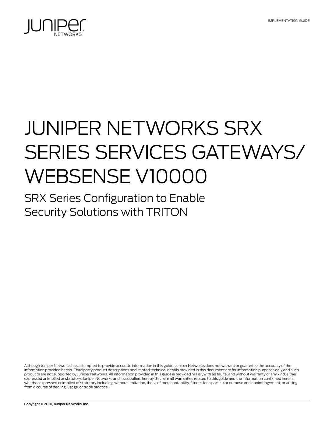 Juniper Networks V10000 warranty Juniper Networks Srx Series Services Gateways/ Websense 
