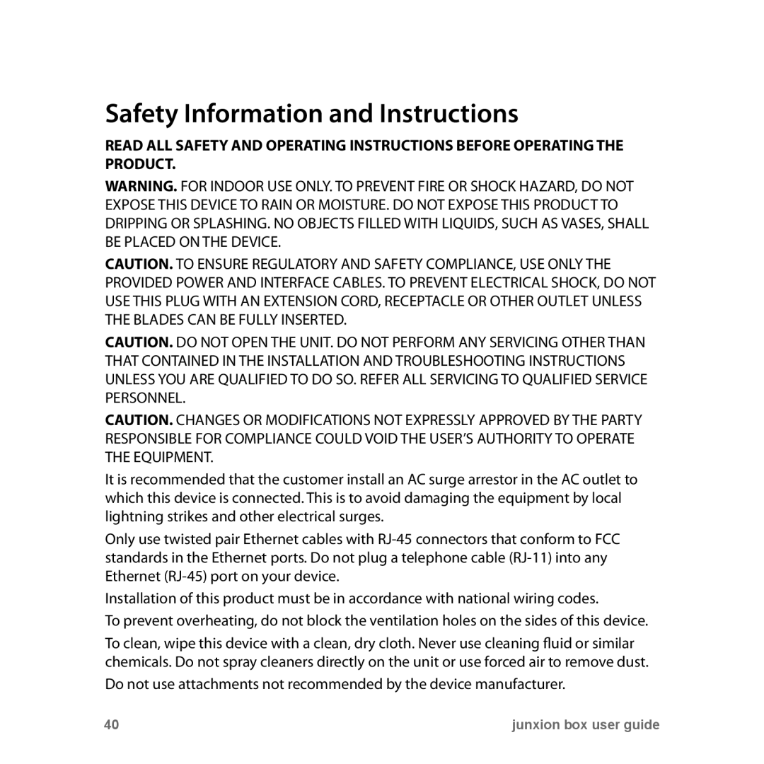 Junxion JB-110B, JB110E manual Safety Information and Instructions 