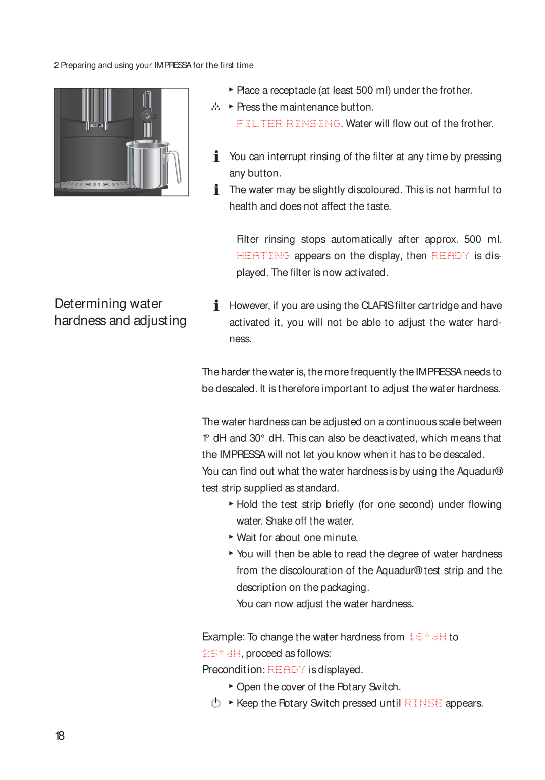 Jura Capresso 13422 manual Determining water hardness and adjusting 