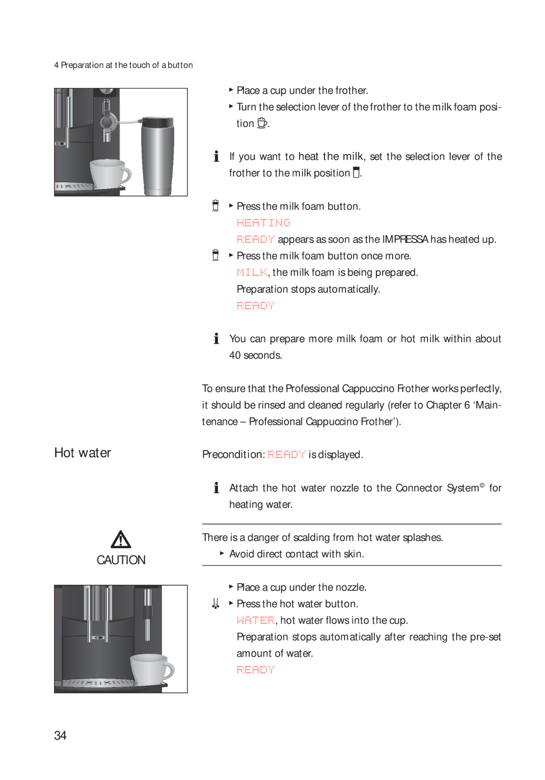 Jura Capresso 13422 manual Hot water 