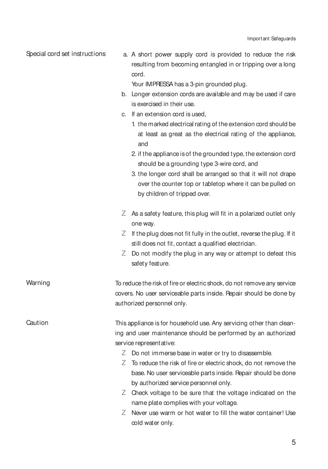 Jura Capresso 13422 manual Important Safeguards 