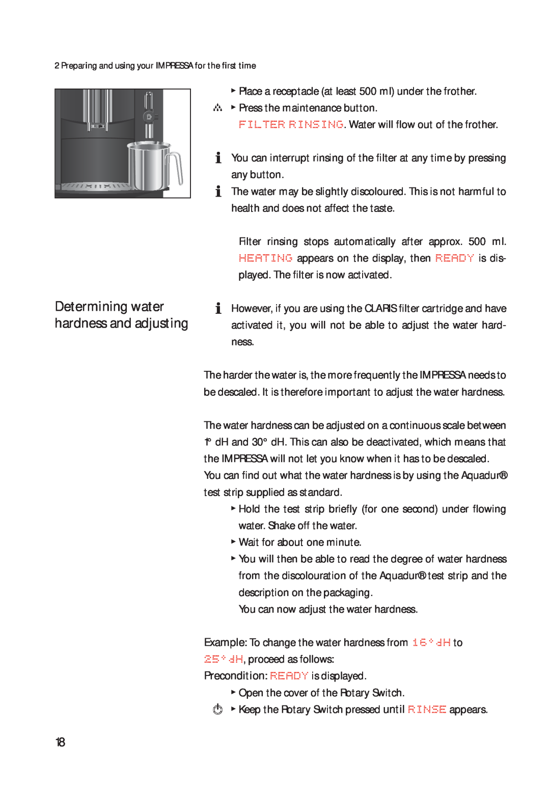 Jura Capresso 13422 manual Determining water hardness and adjusting 