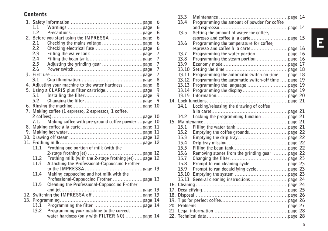 Jura Capresso 13429 manual Contents 