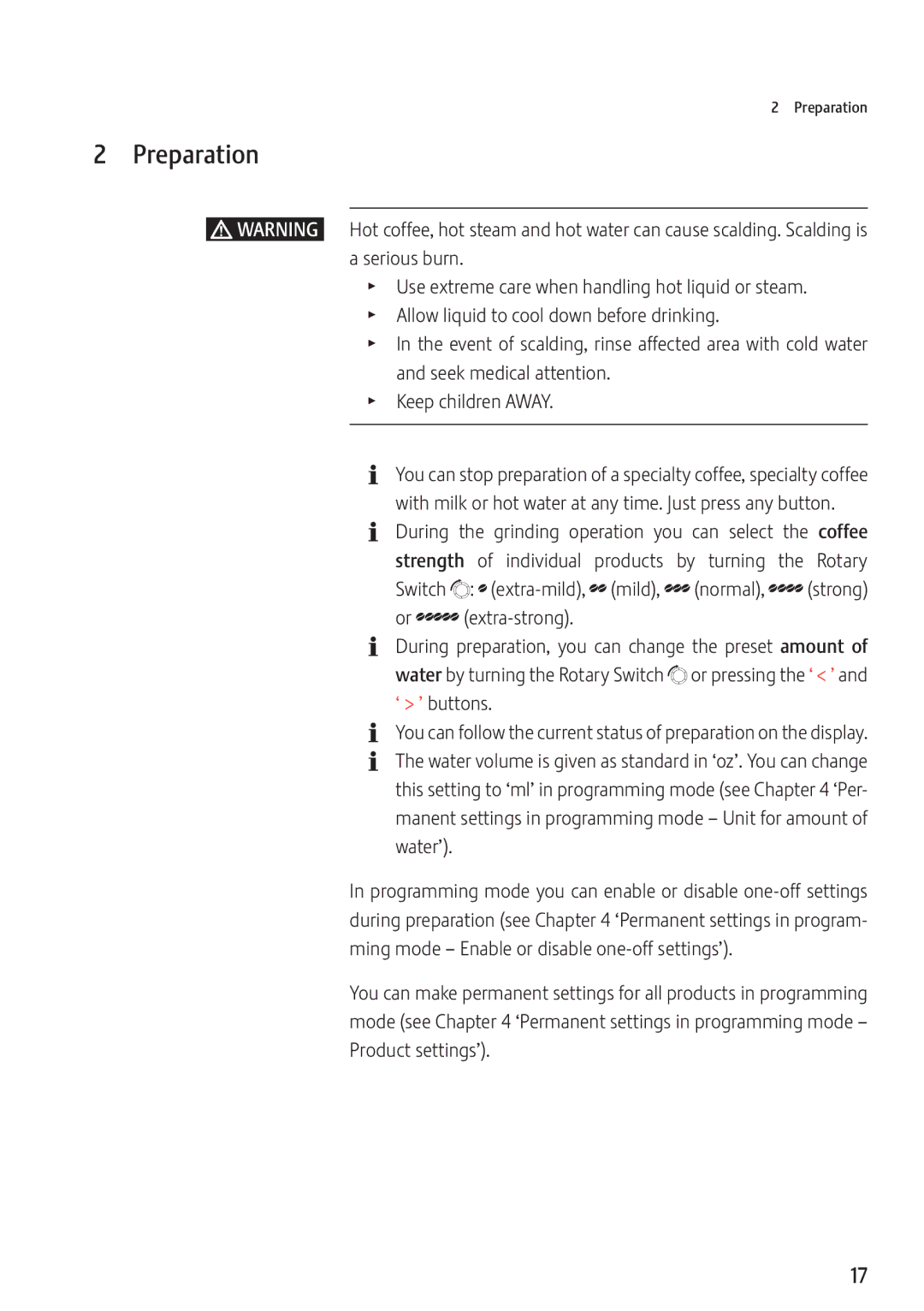 Jura Capresso 13637 manual Preparation, ‘ ’ buttons 