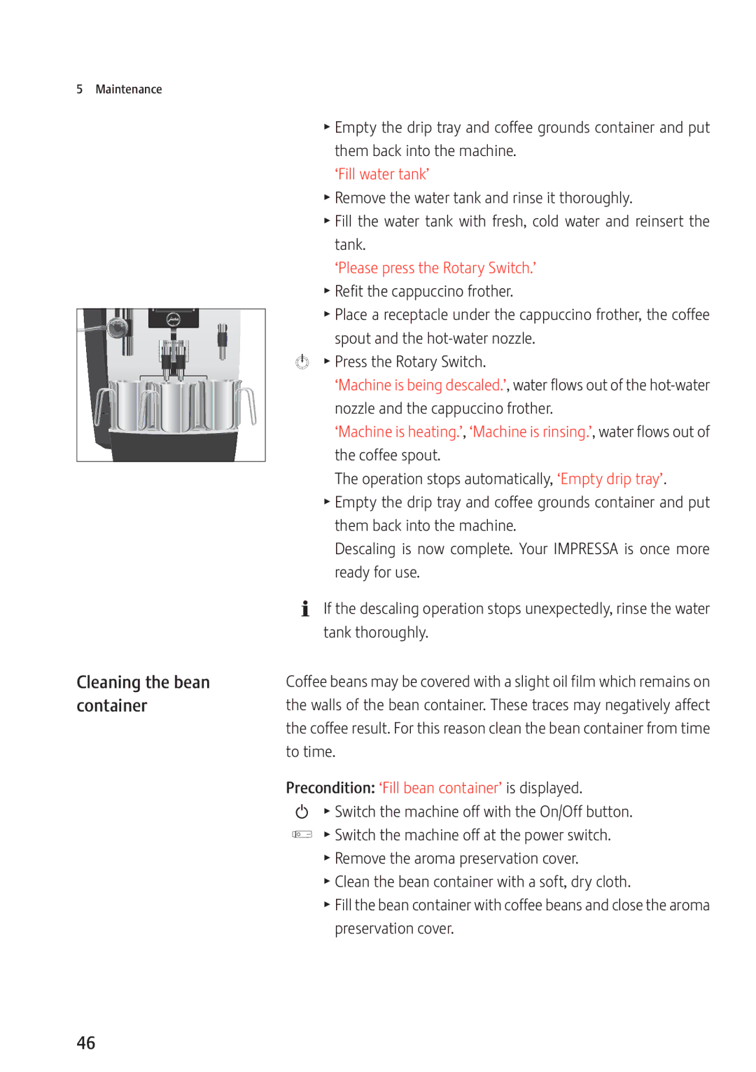 Jura Capresso 13637 manual Cleaning the bean, Container 