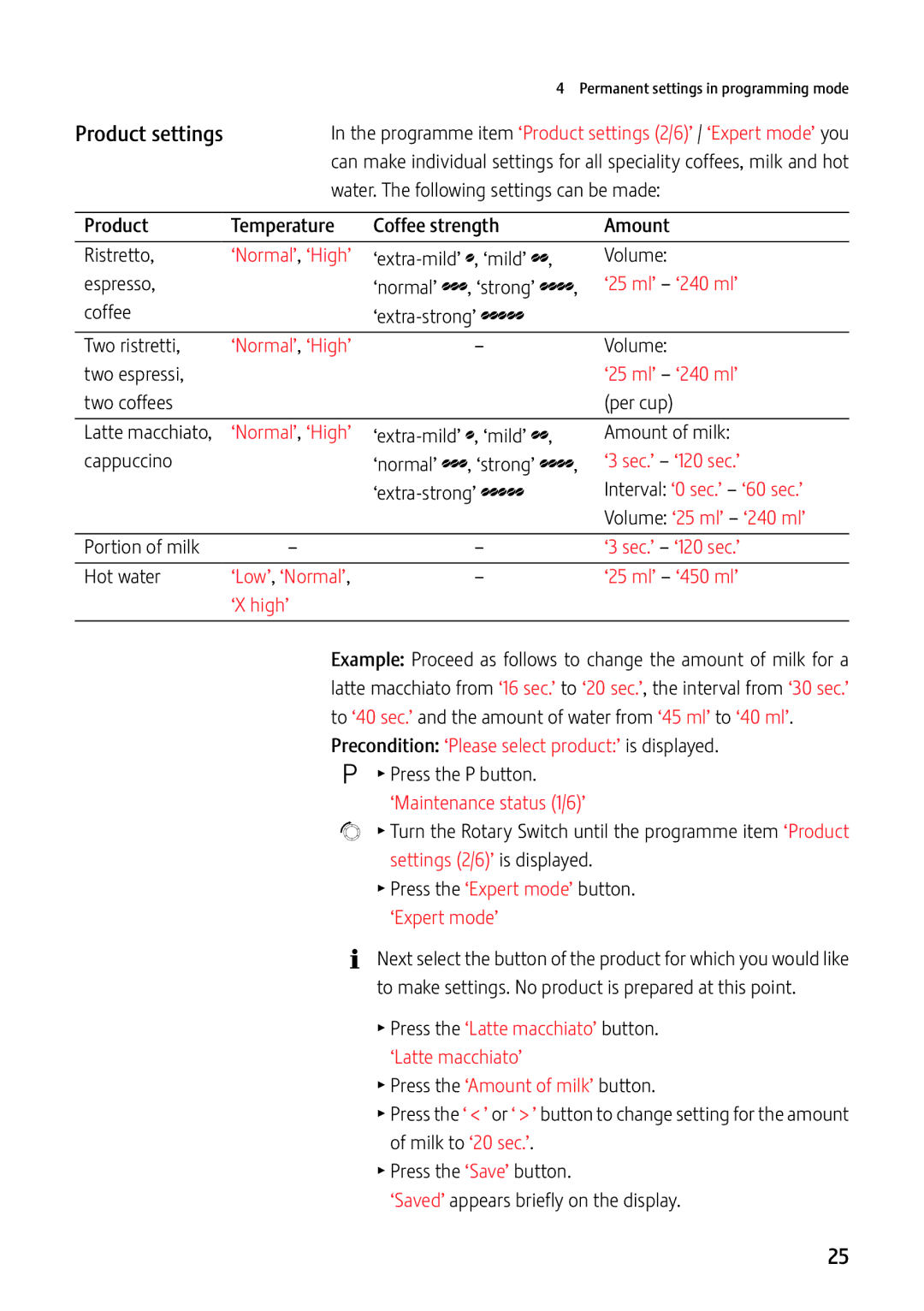 Jura Capresso 13637 manual Product settings 