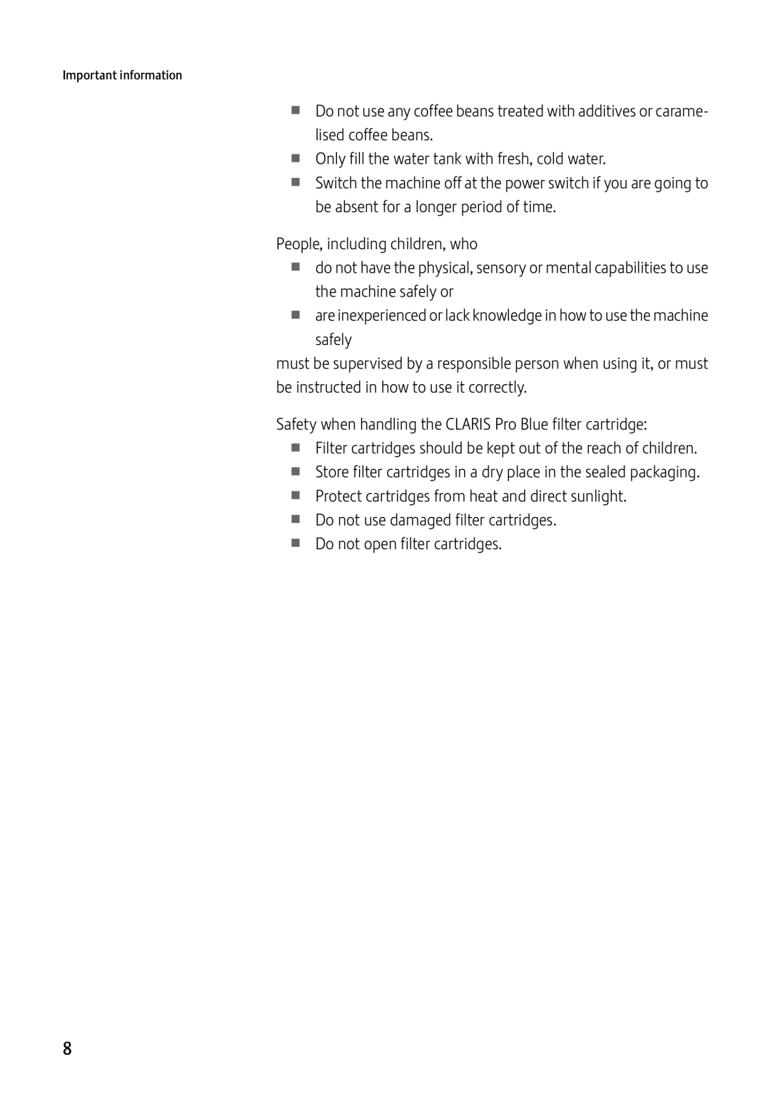 Jura Capresso 13637 manual Important information 