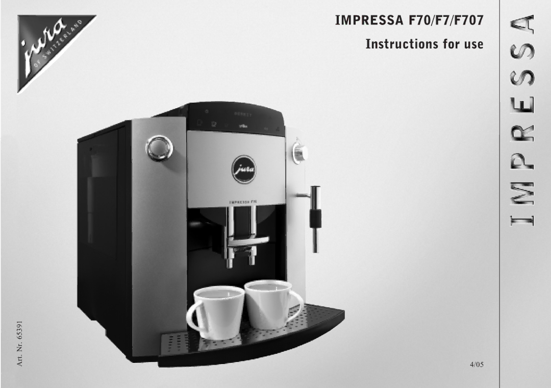 Jura Capresso 13709 manual Impressa F70/F7/F707 