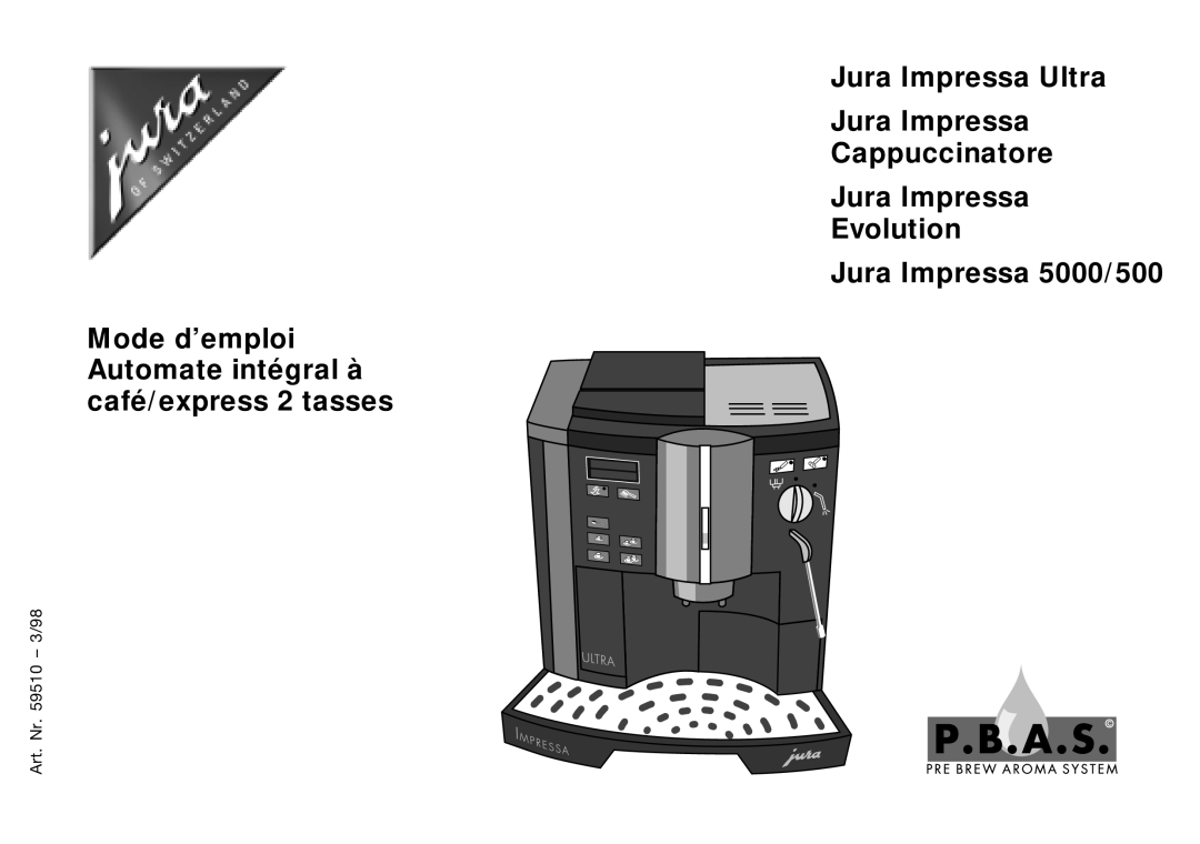 Jura Capresso 5000 manual Art. Nr 3/98 