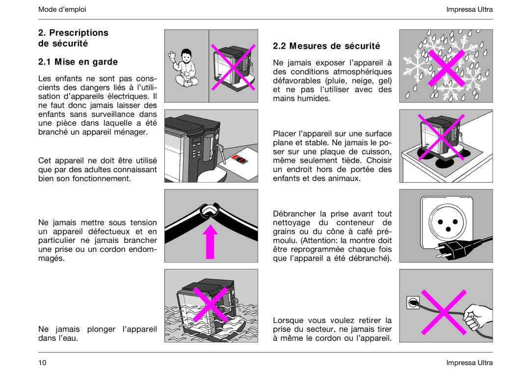 Jura Capresso 5000 manual Prescriptions de sécurité Mise en garde, Mesures de sécurité 