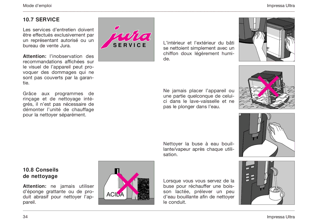 Jura Capresso 5000 manual Service, Conseils De nettoyage 