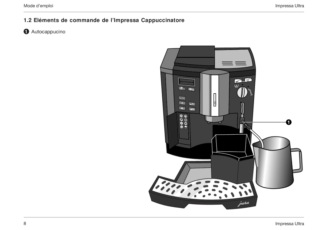 Jura Capresso 5000 manual Eléments de commande de l’Impressa Cappuccinatore 