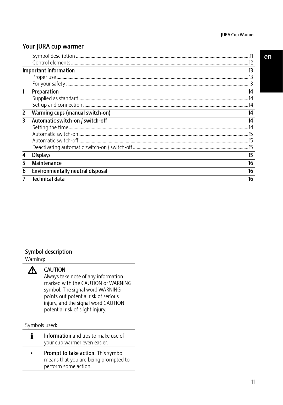 Jura Capresso 571 manual Your Jura cup warmer, Symbol description, Important information, Preparation 