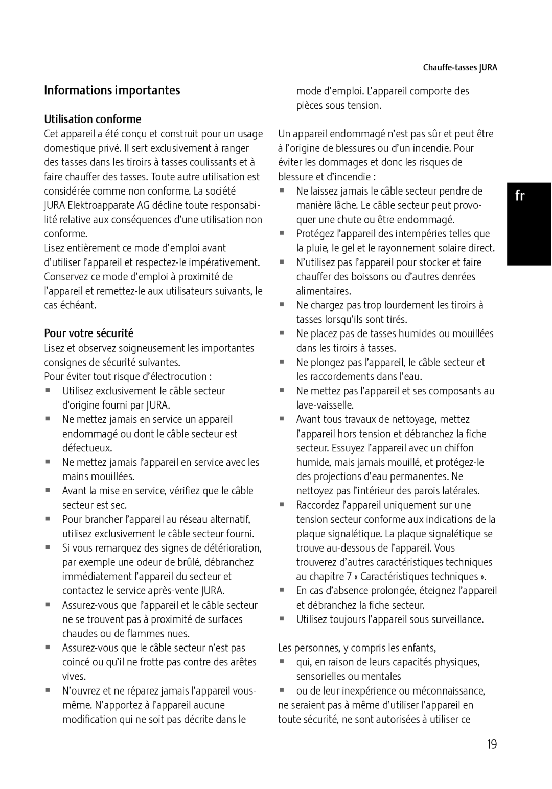 Jura Capresso 571 manual Informations importantes, Utilisation conforme, Pour votre sécurité 