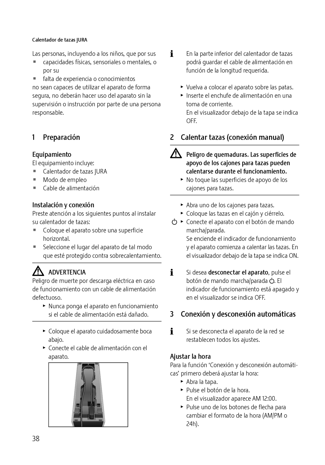 Jura Capresso 571 Preparación, Calentar tazas conexión manual, Conexión y desconexión automáticas 