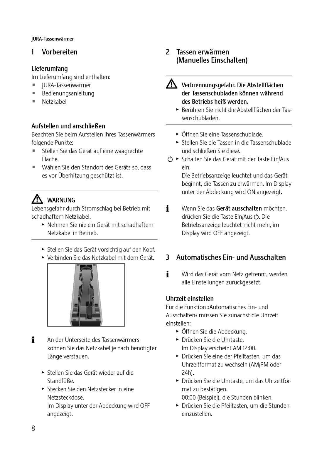 Jura Capresso 571 manual Vorbereiten, Automatisches Ein- und Ausschalten 