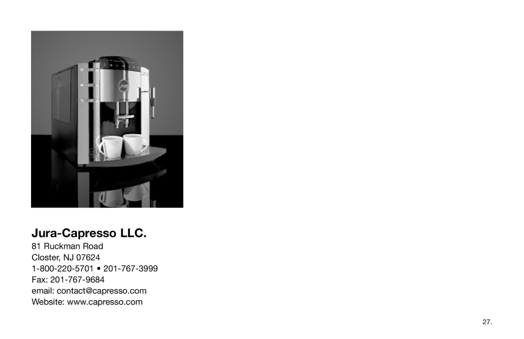 Jura Capresso 63942R warranty Jura-Capresso LLC 