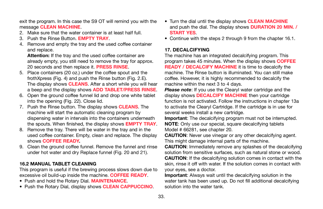 Jura Capresso 68193 warranty Manual Tablet Cleaning, Decalcifying 