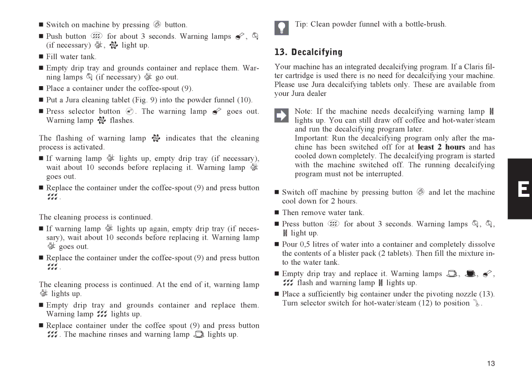 Jura Capresso E30 manual Decalcifying 