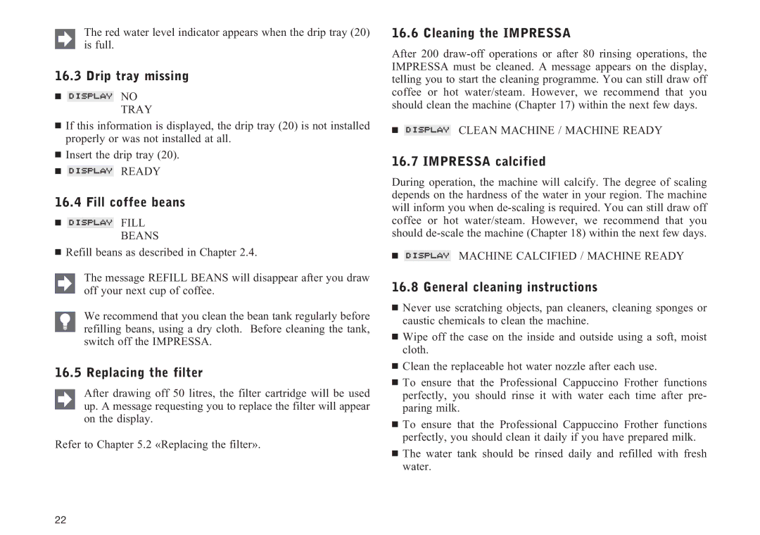 Jura Capresso F707 manual Drip tray missing, Cleaning the Impressa, Impressa calcified, General cleaning instructions 